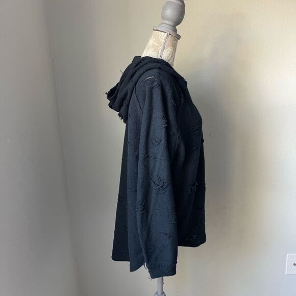 Michael Lauren Rudy Distressed Pullover Hoodie in Black - Picture 10 of 12